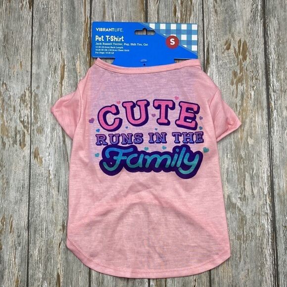Dog Clothes, Cute Runs in the Family, Pet T-Shirt, Pink Size S - Picture 1 of 5